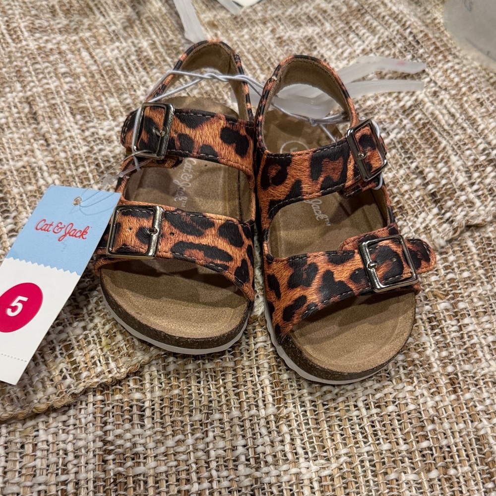 Cat & Jack Leopard Print Toddler Sandals - Black and Brown
